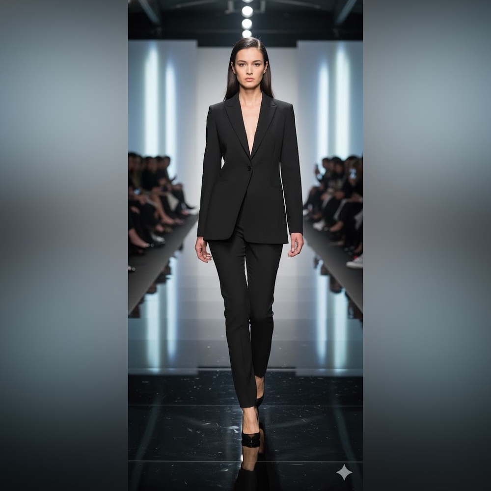 EILEEN FISHER 8 black wool blend one button long blazer